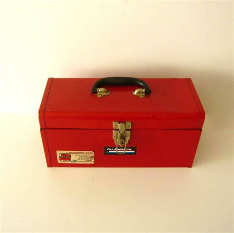 old red metal tool box|small red plastic tool box.